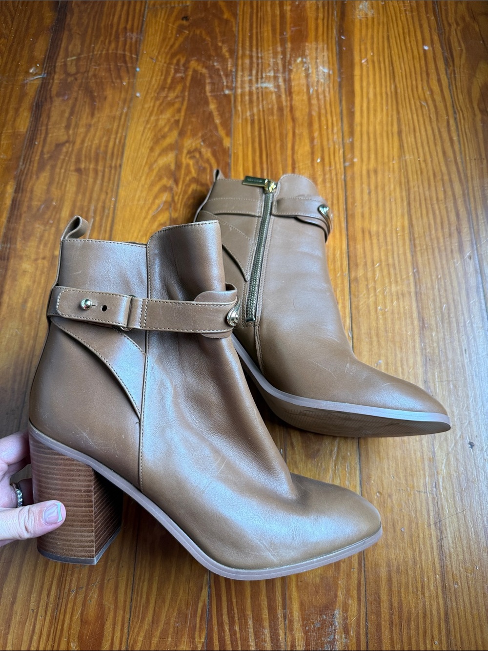 Michael Kors Women’s Tan Leather Ankle Boots with Block Heel